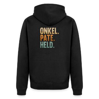 Onkel Pate Held Taufpaten Motiv Bester Patenonkel - Unisex Premium Bio Zip Hoodie - Schwarz - Hinten - Nico (187cm)
