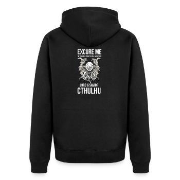 Lord Savior Cthulhu Funny Parodie Religion - Unisex Premium Bio Zip Hoodie - Schwarz - Hinten - Nico (187cm)