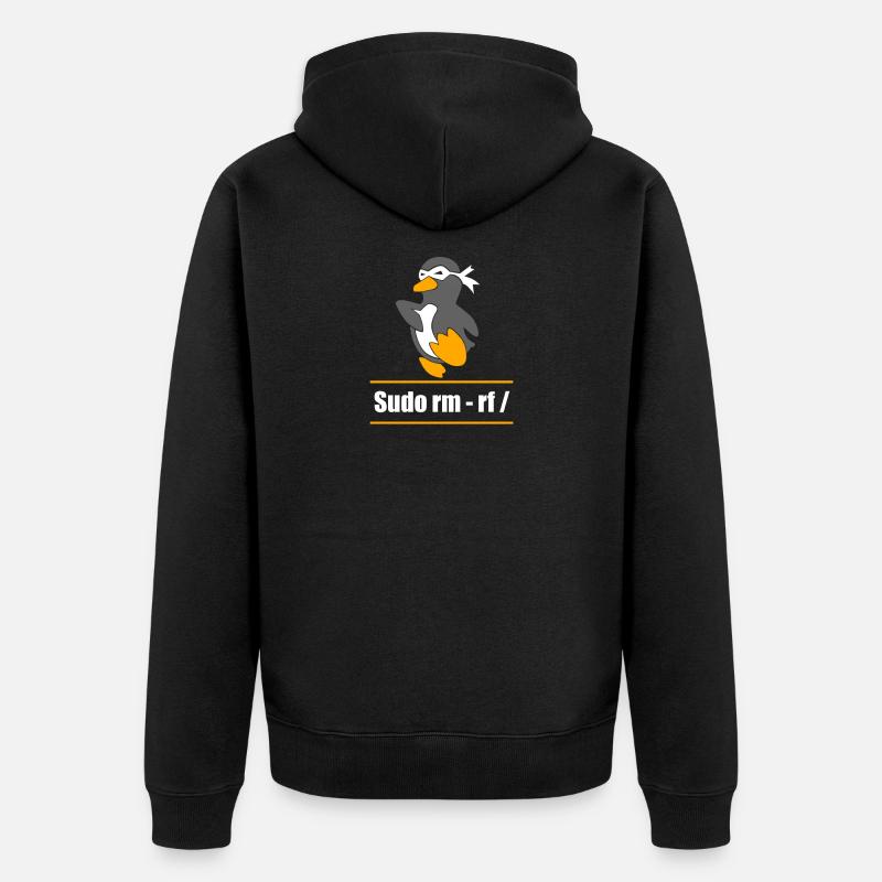 Tux Linux Penguin Sudo Rm Rf Geek Hacker - Veste à capuche bio Premium Unisexe - noir