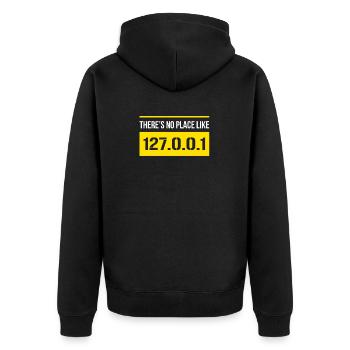Geek Design There's No Place Like 127.0.0.1 - Unisex Premium Organic Zip Hoodie - black - Back - Nico (187cm)