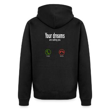 DEINE TRÄUME RUFEN DICH AN - Unisex Premium Bio Zip Hoodie - Schwarz - Hinten - Nico (187cm)