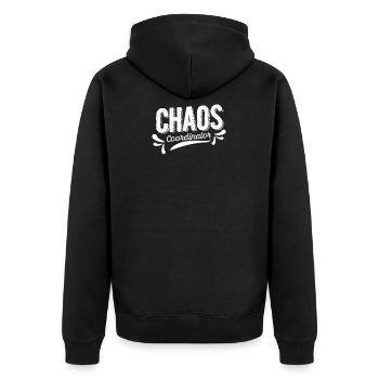 Funny Letter Chaos Coordinator Kindergarden Teache - Unisex Premium Bio Zip Hoodie - Schwarz - Hinten - Nico (187cm)