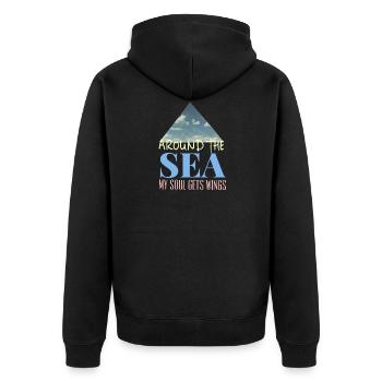 Meer - Unisex Premium Bio Zip Hoodie - Schwarz - Hinten - Nico (187cm)