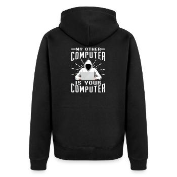 Hacker Computer - Unisex Premium Bio Zip Hoodie - Schwarz - Hinten - Nico (187cm)