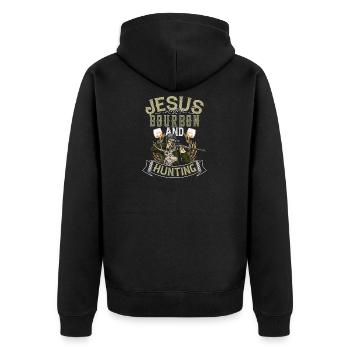 Jesus Bourbon und Jagddruck für Männer Papa - Unisex Premium Bio Zip Hoodie - Schwarz - Hinten - Nico (187cm)
