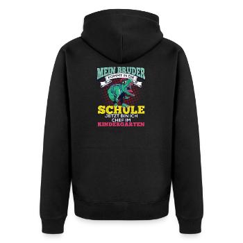 Einschulung Geschwister Geschenk Bruder Dino T-Rex - Unisex Premium Bio Zip Hoodie - Schwarz - Hinten - Nico (187cm)