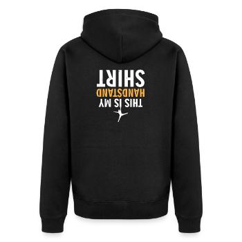 Handstand| Upside Down| Cool| Balance| Reverse - Unisex Premium Bio Zip Hoodie - Schwarz - Hinten - Nico (187cm)