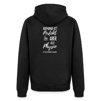 Physiotherapeut Humorvoll Geschenk Spruch Lustig - Unisex Premium Bio Zip Hoodie - Schwarz - Hinten - Nico (187cm)