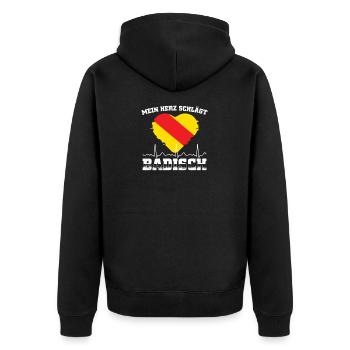 Badische Geschenke | Baden-Württemberg Badner - Unisex Premium Bio Zip Hoodie - Schwarz - Hinten - Nico (187cm)