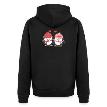 Pinguin Paar Liebe - Unisex Premium Bio Zip Hoodie - Schwarz - Hinten - Nico (187cm)