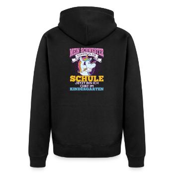 Einschulung Geschwister Geschenk Schwester Einhorn - Unisex Premium Bio Zip Hoodie - Schwarz - Hinten - Nico (187cm)