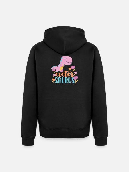 Schwester Saurus Geschenk für Mädchen - Unisex Premium Bio Zip Hoodie - Schwarz