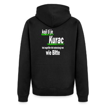 koji kurac weis Kopie - Unisex Premium Bio Zip Hoodie - Schwarz - Hinten - Nico (187cm)