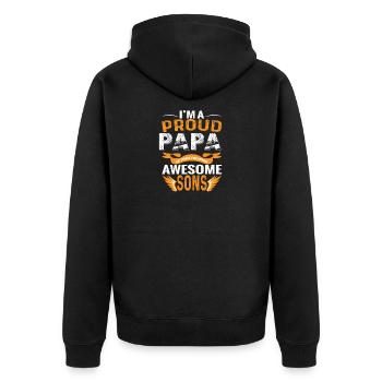 Stolzer Papa von 3 Kindern - Unisex Premium Bio Zip Hoodie - Schwarz - Hinten - Nico (187cm)