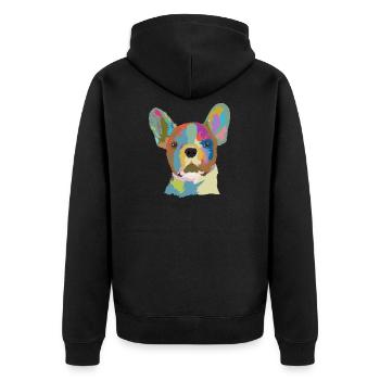 Französische Bulldogge bunt - Unisex Premium Bio Zip Hoodie - Schwarz - Hinten - Nico (187cm)