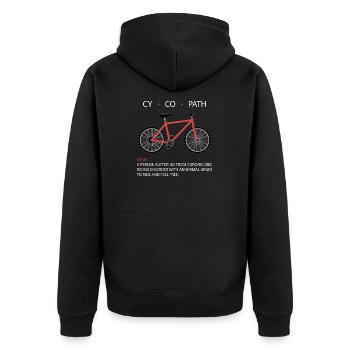 CYCOPATH Shirt Fahrradfahrer Fahrrad - Unisex Premium Bio Zip Hoodie - Schwarz - Hinten - Nico (187cm)