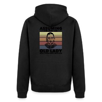 R.B.G. Ruth Bader Ginsburg RBG - Unisex Premium Bio Zip Hoodie - Schwarz - Hinten - Nico (187cm)