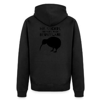 Mir reichts, ich fahre nach Neuseeland - Unisex Premium Bio Zip Hoodie - Schwarz - Hinten - Nico (187cm)