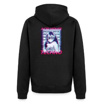 Acid House Techno Glitch Vaporwave Manga Raver DJ - Unisex Premium Bio Zip Hoodie - Schwarz - Hinten - Nico (187cm)