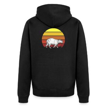 Retro Capybara Vintage Sonnenuntergang realistisches Design - Unisex Premium Bio Zip Hoodie - Schwarz - Hinten - Nico (187cm)