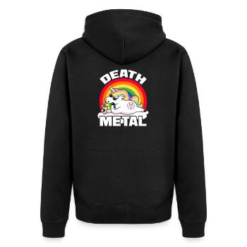 Einhorn Death Metal - Unisex Premium Bio Zip Hoodie - Schwarz - Hinten - Nico (187cm)