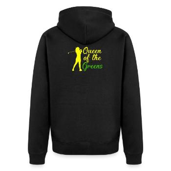 Golfer Geschenk Königin der Grünen Golf Queen - Unisex Premium Bio Zip Hoodie - Schwarz - Hinten - Nico (187cm)