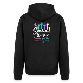Sozialarbeiter - Unisex Premium Bio Zip Hoodie - Schwarz - Hinten - Nico (187cm)