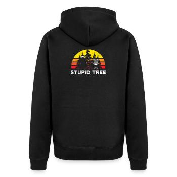 Funny Disc Golf Shirt - Stupid Tree Funny Disc Gol - Unisex Premium Organic Zip Hoodie - black - Back - Nico (187cm)
