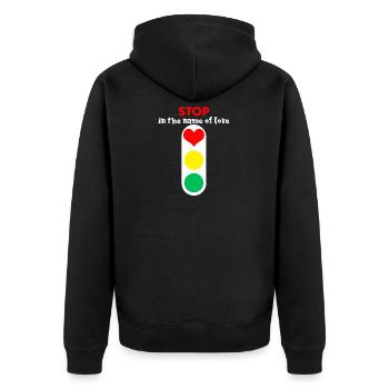 Stop Traffic Light Saying Love - Unisex Premium Organic Zip Hoodie - black - Back - Nico (187cm)