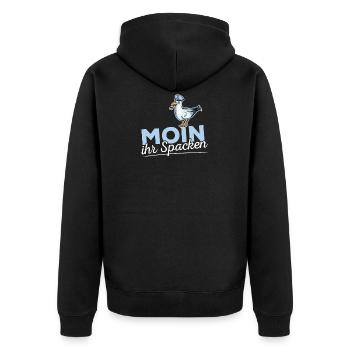 Moin Ihr Spacken witziges Norddeutsches Geschenk - Unisex Premium Bio Zip Hoodie - Schwarz - Hinten - Nico (187cm)