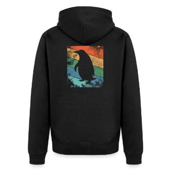 Retro Pinguin Bunt - Unisex Premium Bio Zip Hoodie - Schwarz - Hinten - Nico (187cm)
