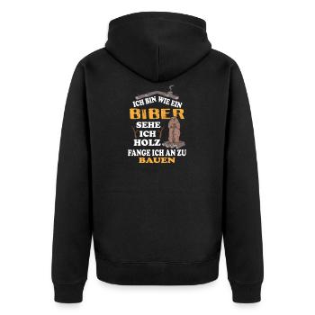 Biber Holz Bauherr Schreiner Tischler Holzwurm - Unisex Premium Bio Zip Hoodie - Schwarz - Hinten - Nico (187cm)