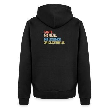 Tante Die Frau Die Legende Der schlechte Einfluss - Unisex Premium Bio Zip Hoodie - Schwarz - Hinten - Nico (187cm)