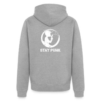 restez punk! T-shirt punk rock - Veste à capuche bio Premium Unisexe - gris chiné - Dos - Nico (187cm)