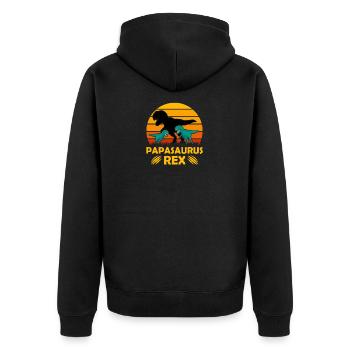 Funny Papasaurus Rex Tshirt Dinosaur Men - Unisex Premium Organic Zip Hoodie - black - Back - Nico (187cm)
