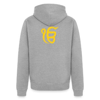 Ik onkar - eine Realität - Punjabi - Sikhismus - Unisex Premium Bio Zip Hoodie - Grau meliert - Hinten - Nico (187cm)