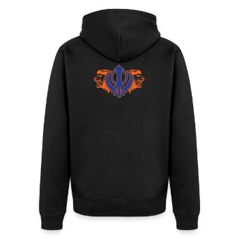 Khanda Löwen Kaur Punjabi - Sikhismus Sikh Geschenk - Unisex Premium Bio Zip Hoodie - Schwarz - Hinten - Nico (187cm)
