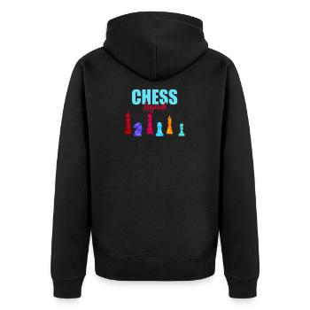 Schach Checkmate Tshirt Schachmatt Schachspieler - Unisex Premium Bio Zip Hoodie - Schwarz - Hinten - Nico (187cm)