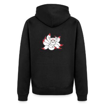Kitsune Kami Inari Kawaii Maske Japanischer Fuchs - Unisex Premium Bio Zip Hoodie - Schwarz - Hinten - Nico (187cm)