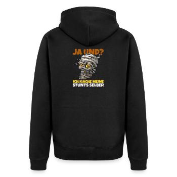 Totenschädel: Ich mache meine Stunts selber - Unisex Premium Bio Zip Hoodie - Schwarz - Hinten - Nico (187cm)