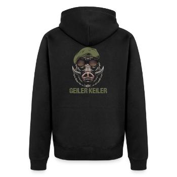 Geiler Keiler Wildschwein Jagd Jäger Spruch Humor - Unisex Premium Bio Zip Hoodie - Schwarz - Hinten - Nico (187cm)