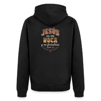camisa cristiana para mujer en español - Jesus es - Unisex Premium Organic Zip Hoodie - black - Back - Nico (187cm)