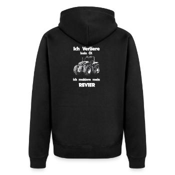 ich verliere kein öl ich makiere mein Revier - Unisex Premium Bio Zip Hoodie - Schwarz - Hinten - Nico (187cm)