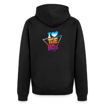 Heart| 80s| Decade| Triangle| Old School| Vintage - Unisex Premium Bio Zip Hoodie - Schwarz - Hinten - Nico (187cm)