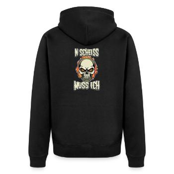 N Scheiss muss ich Design Totenkopf - Unisex Premium Bio Zip Hoodie - Schwarz - Hinten - Nico (187cm)