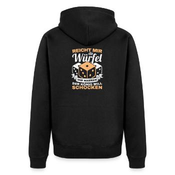 Schocken König Trinkspiel Geschenk Würfelspiel - Unisex Premium Bio Zip Hoodie - Schwarz - Hinten - Nico (187cm)