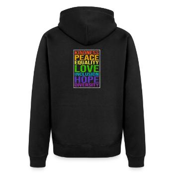 Peace Love Spruch - Unisex Premium Bio Zip Hoodie - Schwarz - Hinten - Nico (187cm)