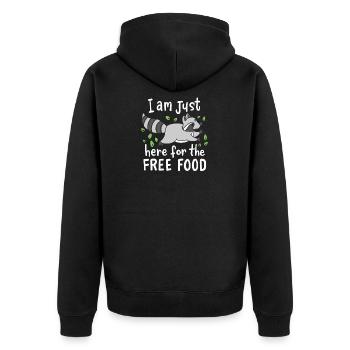 RACCOON: Free Food - Unisex Premium Bio Zip Hoodie - Schwarz - Hinten - Nico (187cm)