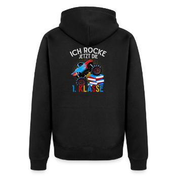 Monstertruck Auto Crash 1. Klasse Schulkind Schule - Unisex Premium Bio Zip Hoodie - Schwarz - Hinten - Nico (187cm)