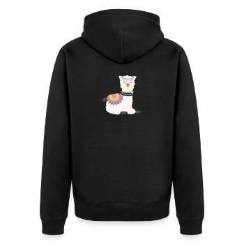 Schlafendes Alpaka - Unisex Premium Bio Zip Hoodie - Schwarz - Hinten - Nico (187cm)